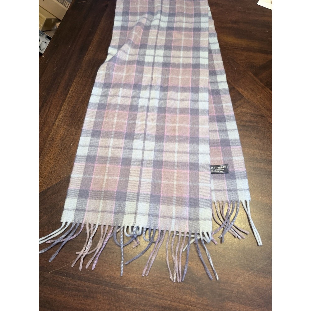 Lochmere 100% Cashmere Plaid Tartan Scarf Green Purple